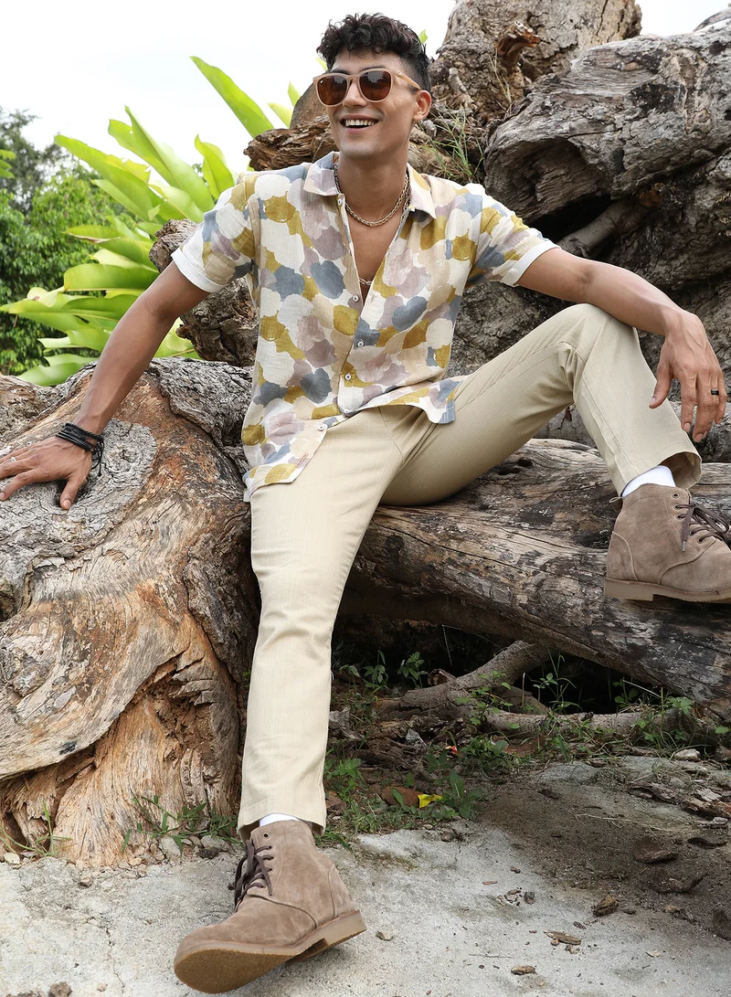 CAHOOT  Men's Multicolour Abstract Print Shirt For Casual Wear | Spread Collar | Short Sleeve | Button Closure | Cotton Double Cloth Shirts Crafted With Comfort Fit For Everyday Wear for Men | Best Price UAE